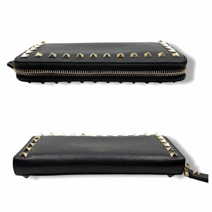 Valentino Garavani Auth Rockstud Long Zip Around Wallet Black 19x10 cm 7.5x3.9"
