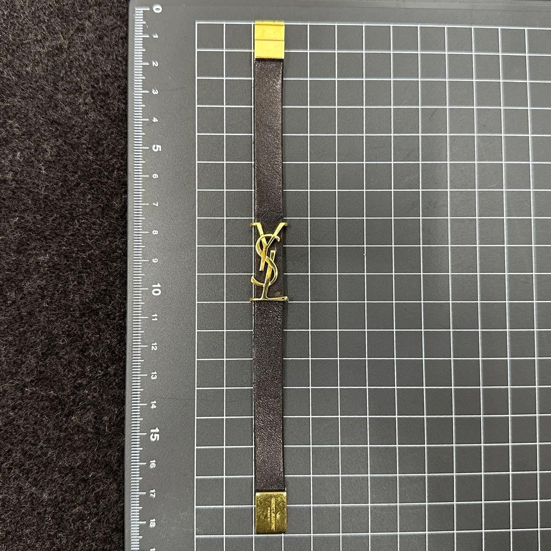 SAINT LAURENT Cassandra Gold Tone Black Leather Bracelet L 16cm 6.3in