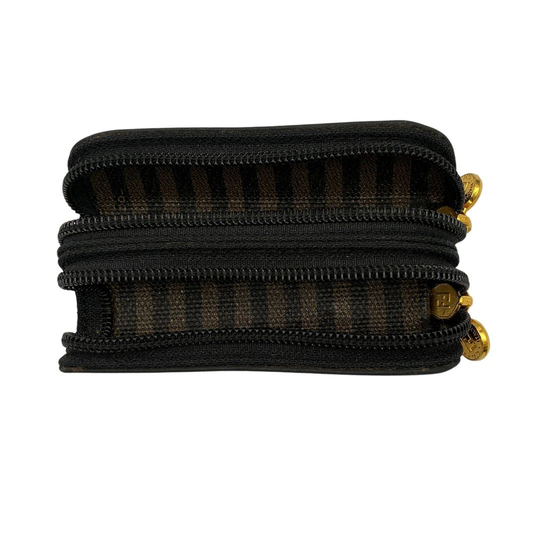 FENDI Pecan Double Zipper Lip Case Pouch Black Nylon Gold FF Logo Zip Pull