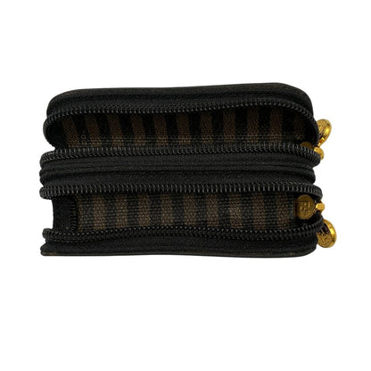 FENDI Pecan Double Zipper Lip Case Pouch Black Nylon Gold FF Logo Zip Pull
