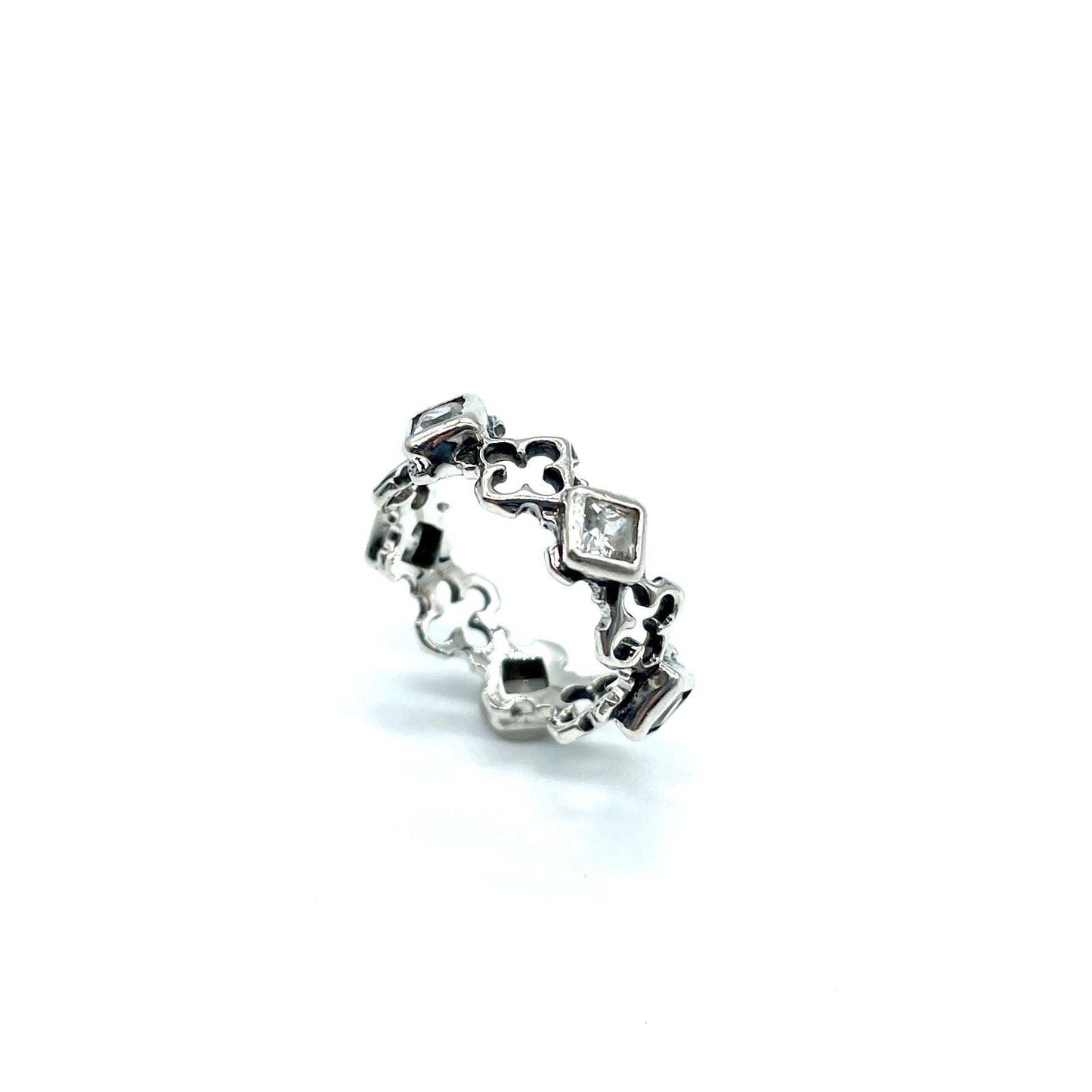 Loree Rodkin Large Dia Shaped Quart Foil Silver Ring Zirconia 925 Size 4 No Box