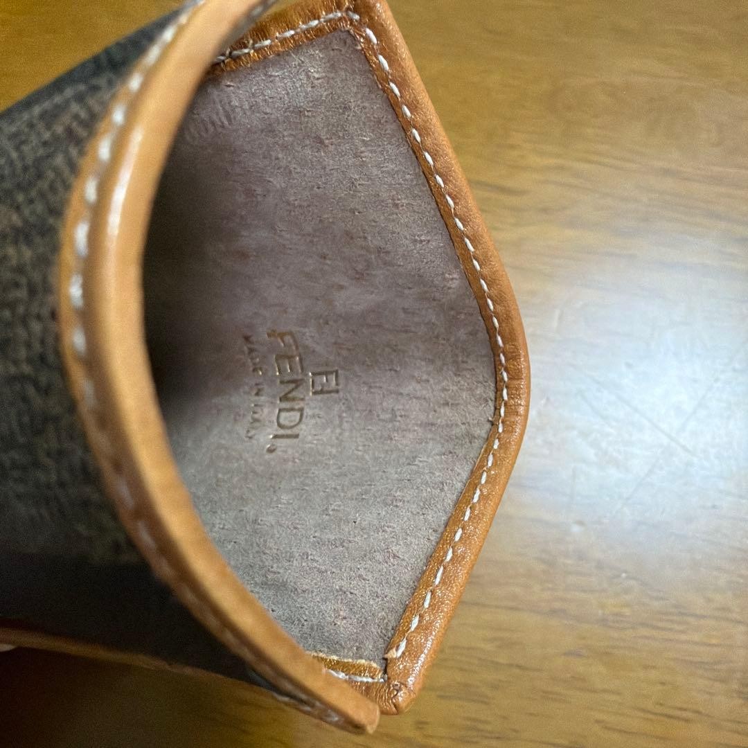 FENDI Pequin Zucca Eyeglass Case Glasses Pouch Brown Canvas Leather Made Italy