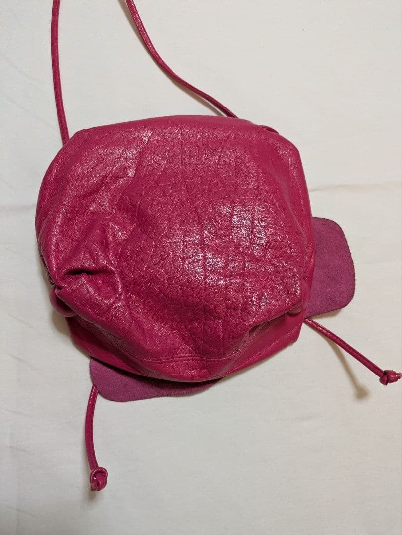 Carlos Falchi Buffalo Leather Bucket Shoulder Bag Pink Drawstring Made in USA