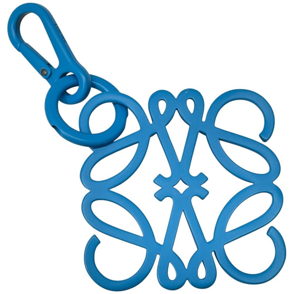 Authentic Loewe Anagram Blue Metal Bag Charm Key Ring Cyan L 12.5 cm 4.9"