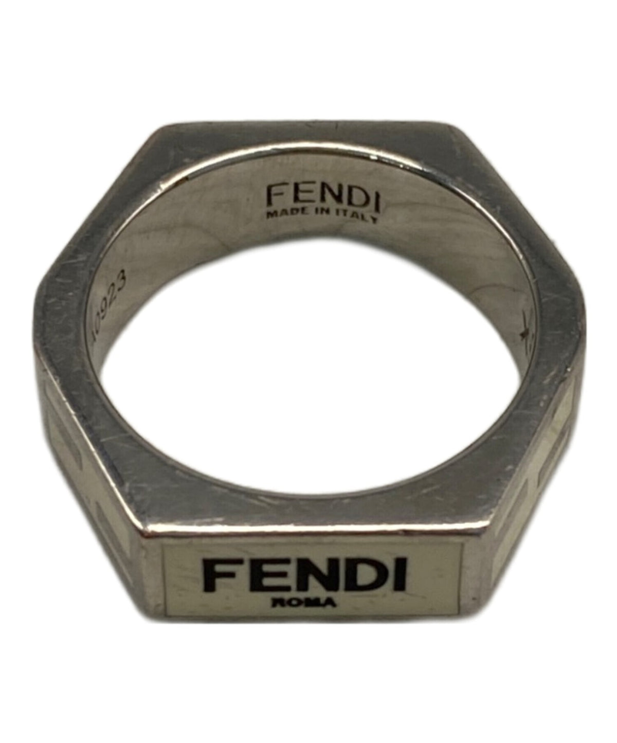 FENDI Zucca Logo Ring Band White x Silver Metal Size XS Mens Accessory 1A0923
