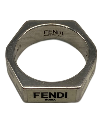 FENDI Zucca Logo Ring Band White x Silver Metal Size XS Mens Accessory 1A0923