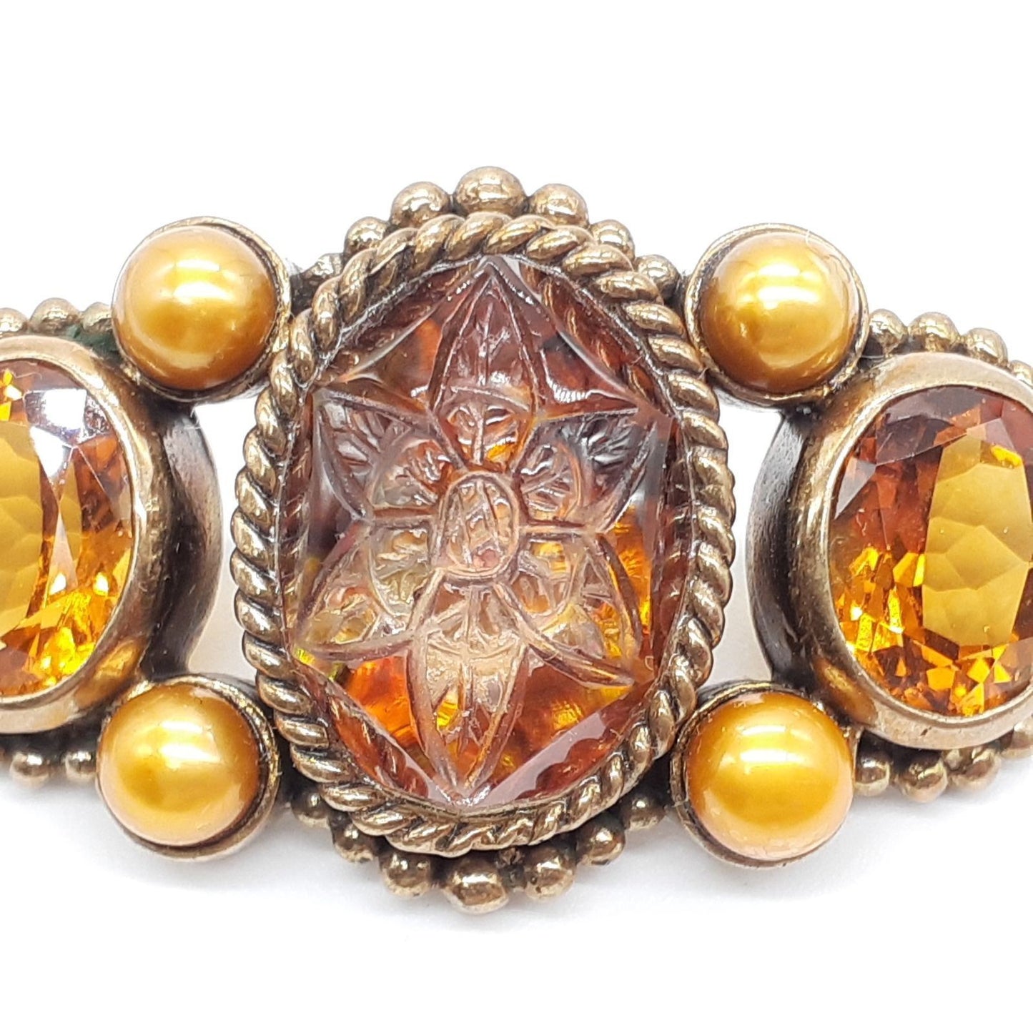Stephen Dweck Engraving Citrine Quartz Sterling Silver Bracelet Used Japan