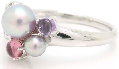 TASAKI Pearl Multi Stone Ring K18WG White Gold Amethyst Pink Tourmaline US5 EU50