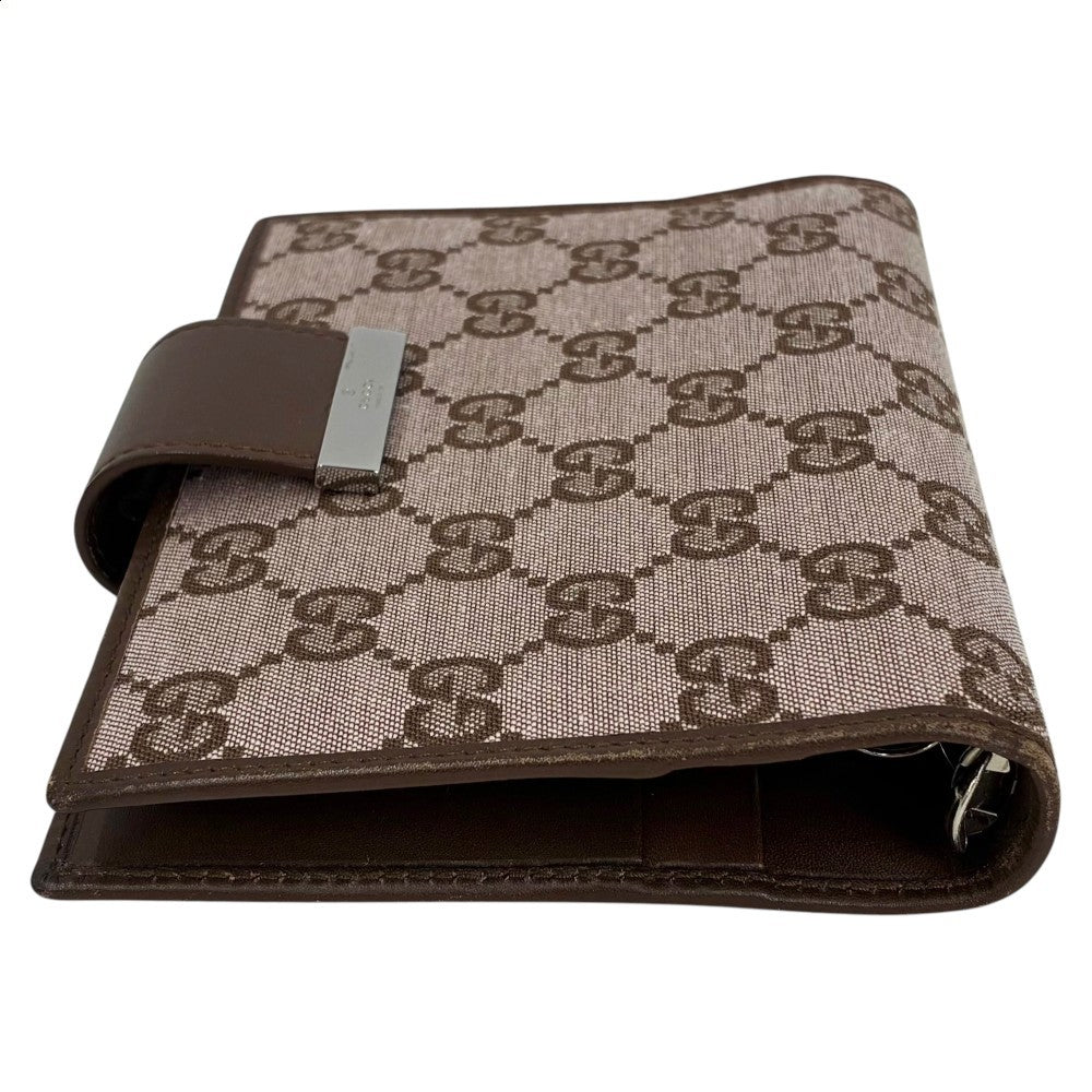 GUCCI GG Canvas Agenda Notebook Cover Planner Binder Brown Leather Silver HW