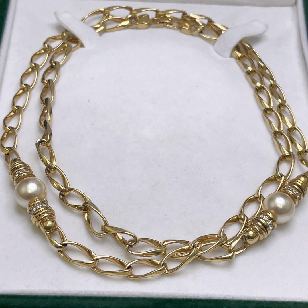 Vintage Christian Dior Gold Plated Faux Pearls Rhinestone Long Chain Necklace