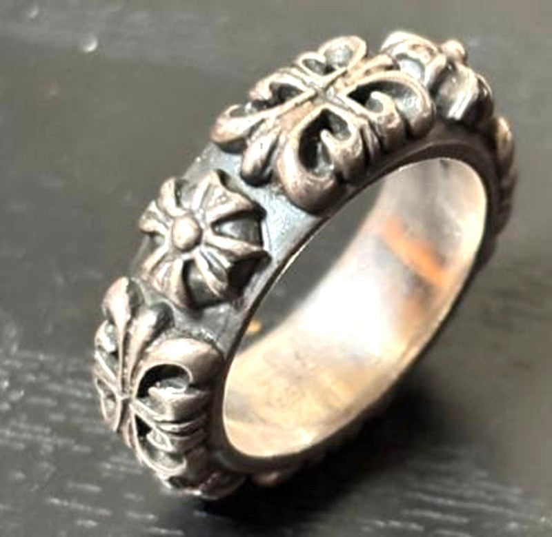 a&g Silver 925 Cross Engraved Band Ring Oxidized Size US7.5-8 Used Vintage