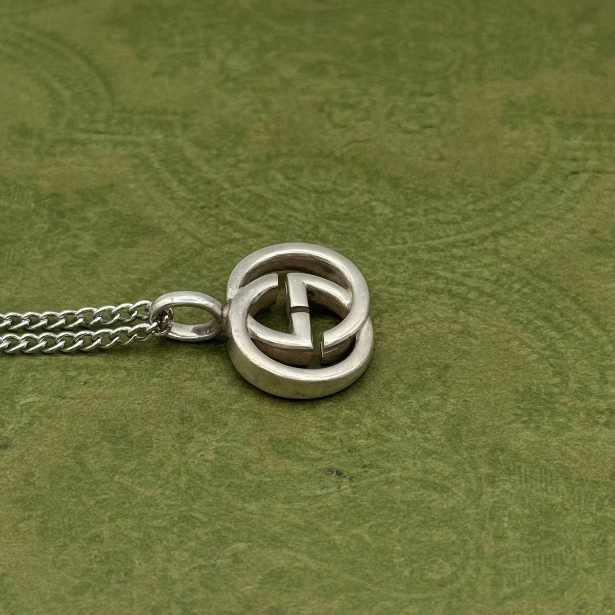 Gucci Authentic Interlocking Double G 925 Pendant Necklace Silver 15x20mm 50 cm