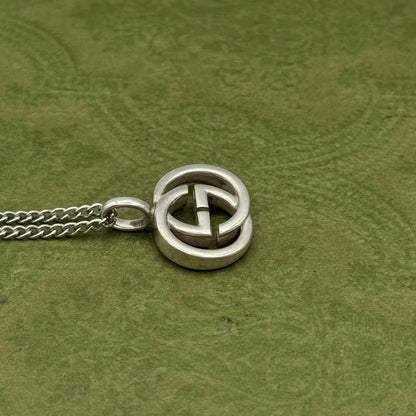 Gucci Authentic Interlocking Double G 925 Pendant Necklace Silver 15x20mm 50 cm