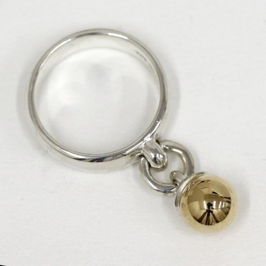 Excellent Tiffany & Co Sterling Silver 925 Yellow Gold 18K Dangle Ball Ring 5.5