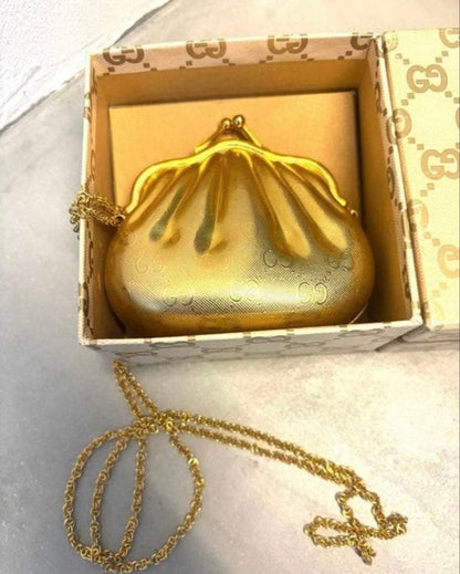 Gucci Auth Vintage GG Monogram Gold Shell Mini Minaudiere Bag 10x8 cm 3.9x3.1"