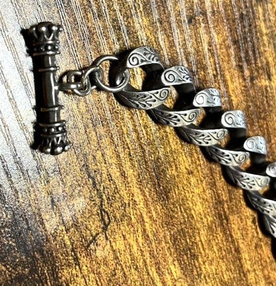 KING BABY Studio Silver 925 Engraved Curb Chain Toggle Bracelet Men Auth Used