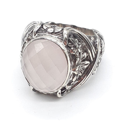 Stephen Dweck Rose Quartz Sterling Silver 925 Flower Ring Size US 5.75 Used