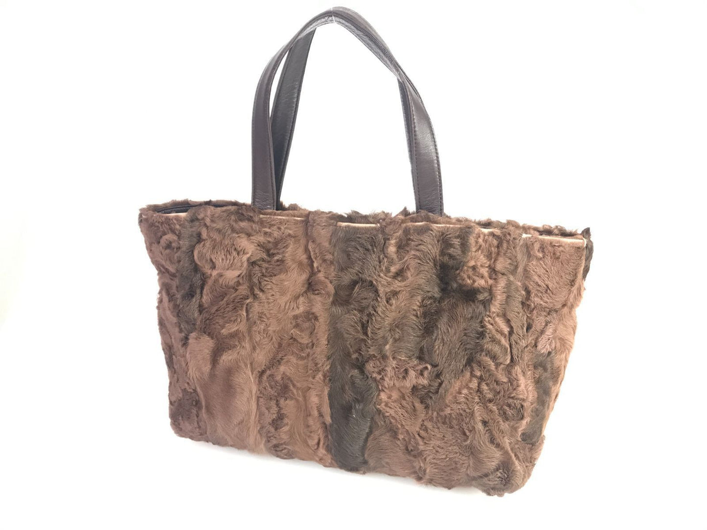 Authentic LOEWE Shearling Fur Brown Leather Tote Bag Shoulder Bag Excellent
