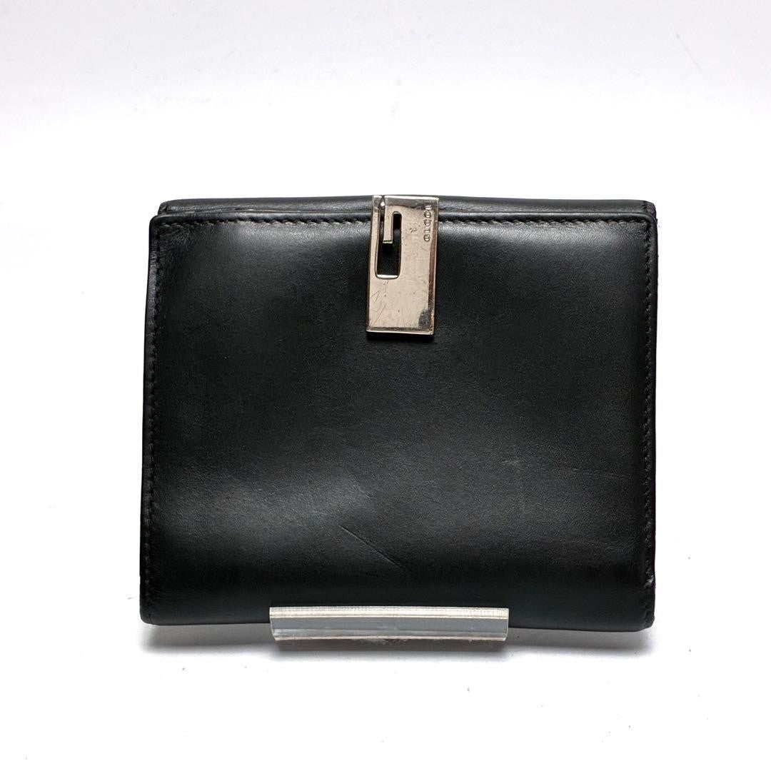 Gucci G Logo Compact Bifold Black Leather Wallet Card Slots Used