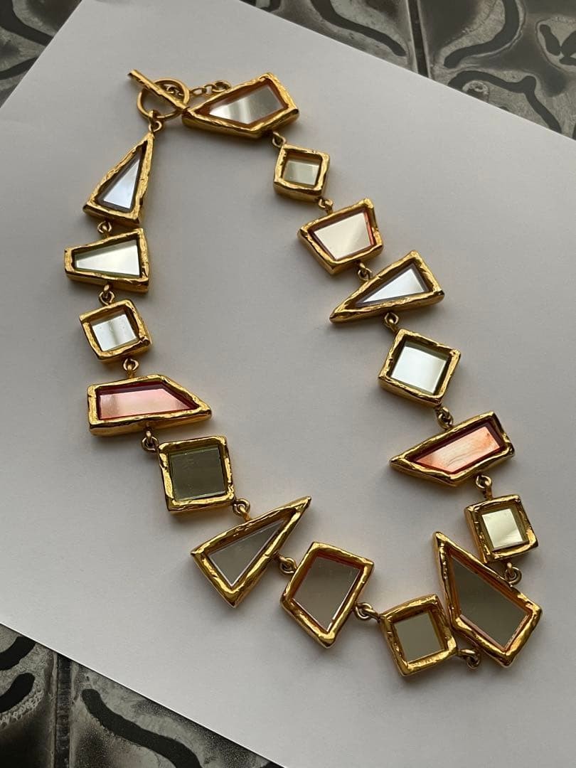Christian Lacroix Atelier Sale Vtg Cubist Mirror Glass Collar Necklace Unsigned