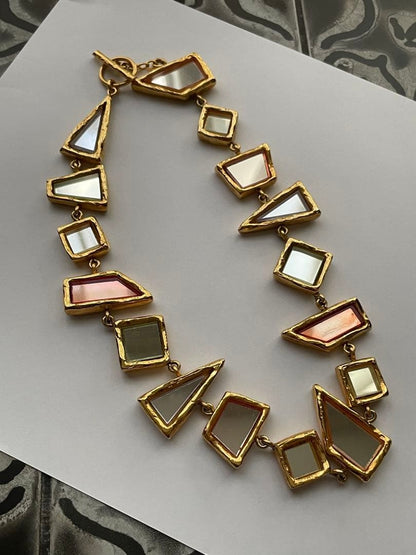 Christian Lacroix Atelier Sale Vtg Cubist Mirror Glass Collar Necklace Unsigned