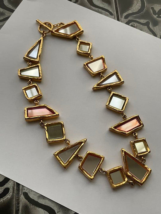 Christian Lacroix Atelier Sale Vtg Cubist Mirror Glass Collar Necklace Unsigned