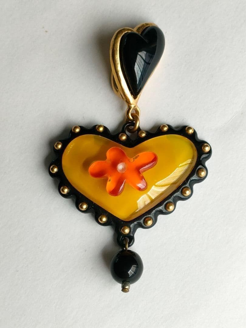 Christian Lacroix Heart Motif Pendant Top 5.0x8.2cm 2.0x3.2" Vintage Used Yellow