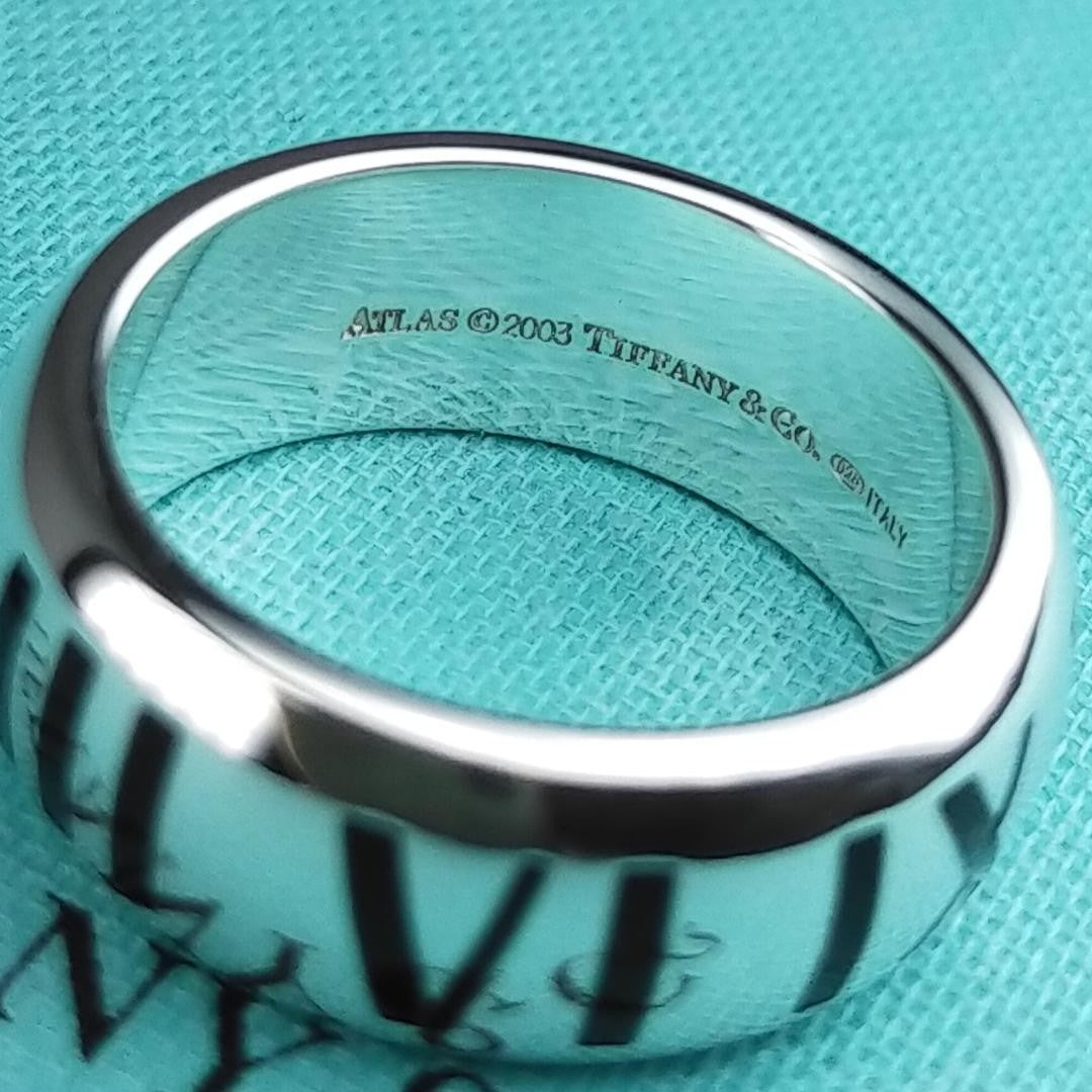Tiffany & Co Silver 925 Wide Atlas Black Enamel Roman Numerals Ring Size US 7