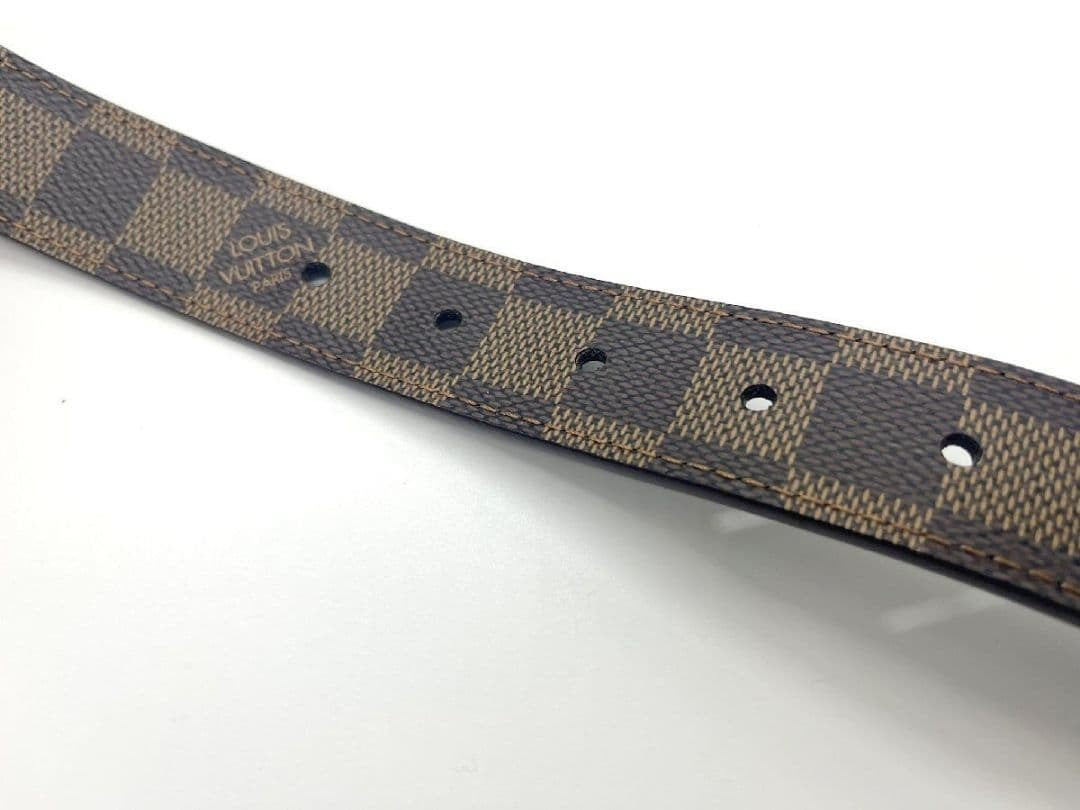 LOUIS VUITTON Damier Ceinture Brown Leather 5 Holes Belt Women Size 80 32