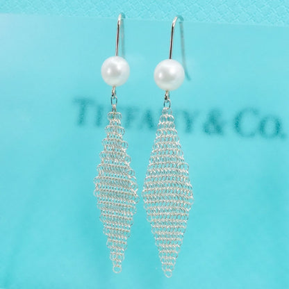 Tiffany Co Pearl Mesh Hook Earrings Sterling Silver Designer Womens Jewelry Auth