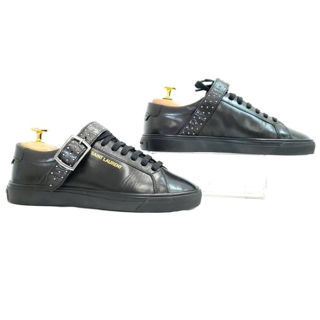Saint Laurent Black Leather Studded Buckle Strap Sneakers EU 34 US 4.5 Unused