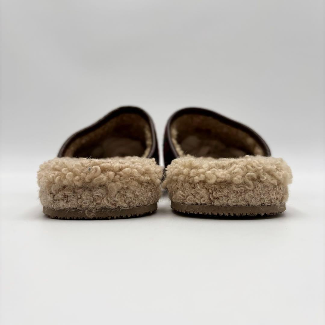 Gucci Horsebit Boa Slippers Slip-On Sandals Houndstooth Tweed Size 36 US 6 Women