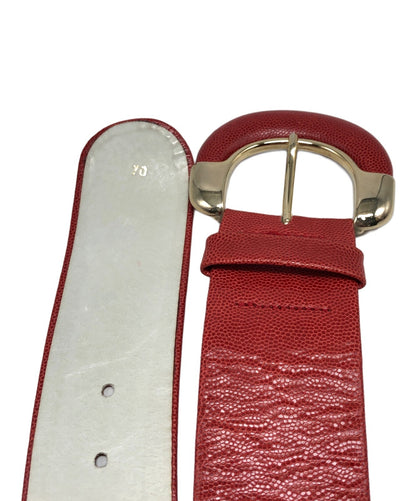 LOEWE Embossed Leather Belt Red Gold Buckle Wide Waist Spain Vintage