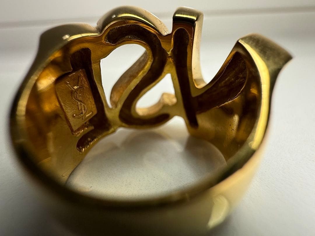 Yves Saint Laurent YSL Cassandra Logo Gold Tone Ring Size 53.5 US 6.5 Excellent