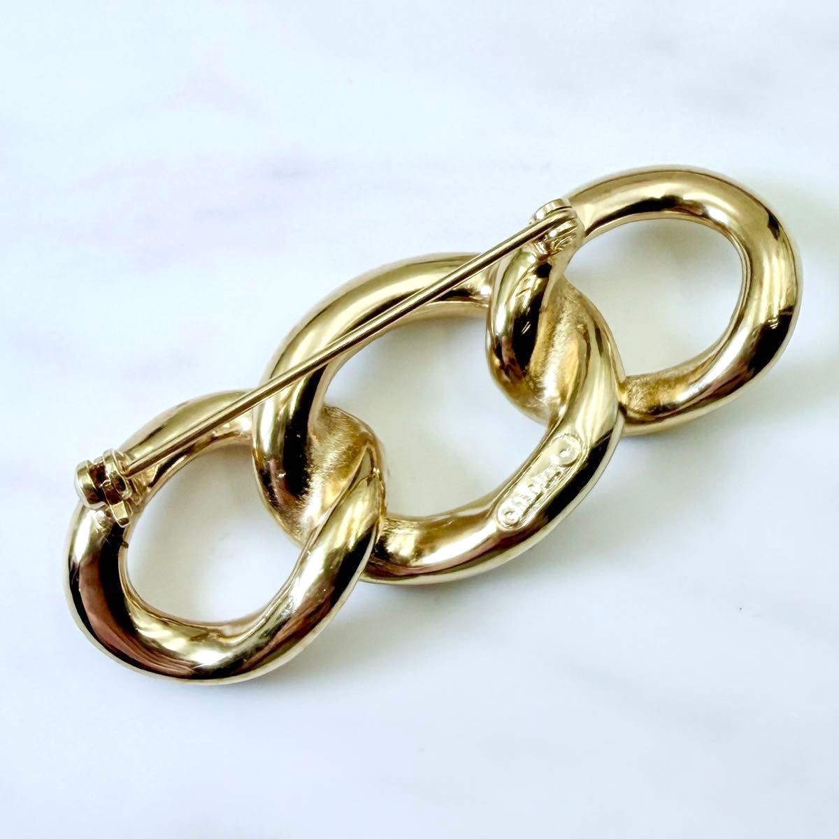 Christian Dior Vintage Brooch Gold Tone Chain Link Rhinestone Pin Signed Jewelry