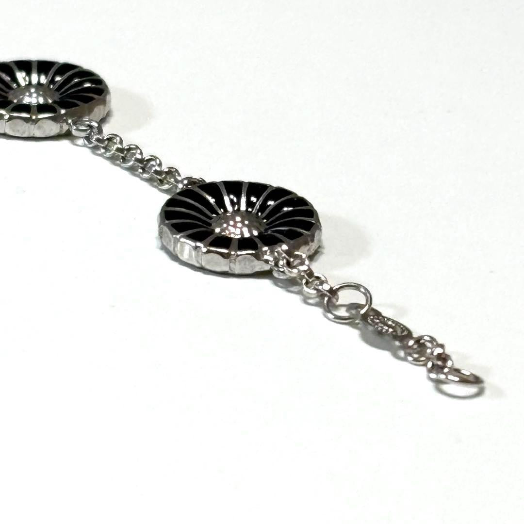 Georg Jensen Sterling Silver 925 Black Enamel Daisy Bracelet L 18.5cm 7.2in