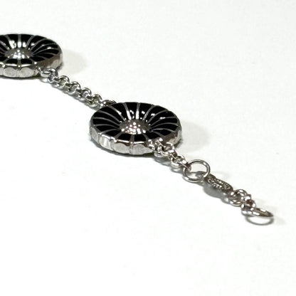 Georg Jensen Sterling Silver 925 Black Enamel Daisy Bracelet L 18.5cm 7.2in