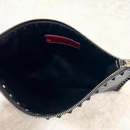 VALENTINO Garavani Rock Stud Black White Leather Clutch Hand Bag Excellent