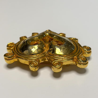 Christian Lacroix Vtg Oversized Heart Brooch Gold Logo 7.5x6 cm 3.0x2.4" France