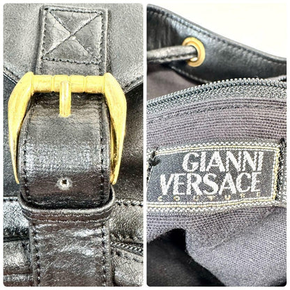 Vintage GIANNI VERSACE Medusa Black Leather Backpack Excellemt