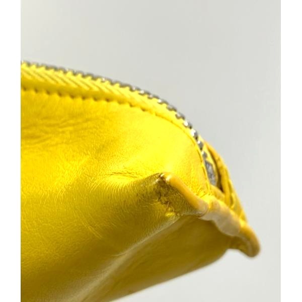 LOEWE Triangle Coin Purse Case Yellow Leather Silver Zip Pouch Women's Authentic