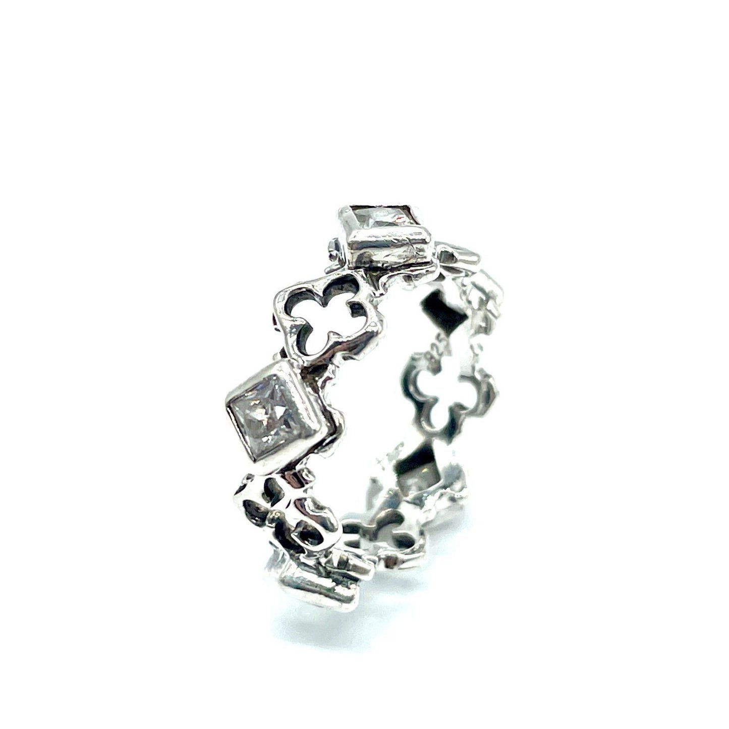 Loree Rodkin Large Dia Shaped Quart Foil Silver Ring Zirconia 925 Size 4 No Box