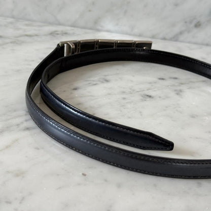 Gucci Navy Leather Logo Buckle Narrow Belt Women Size 75/30