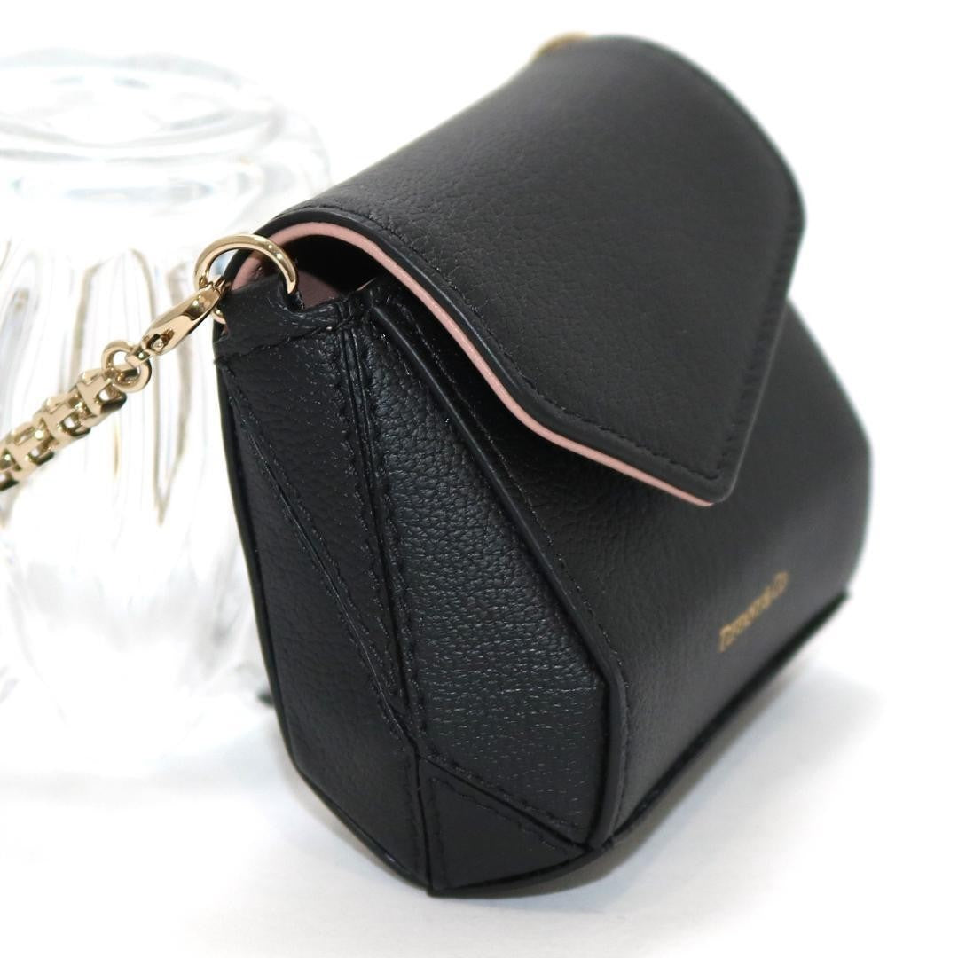 Near Mint Tiffany & Co Leather T Nano Mini Bag Pouch Black Gold Tone Chain