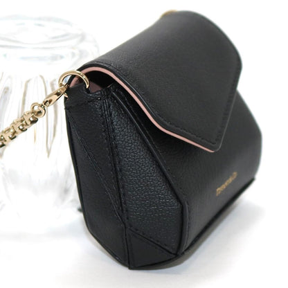 Near Mint Tiffany & Co Leather T Nano Mini Bag Pouch Black Gold Tone Chain