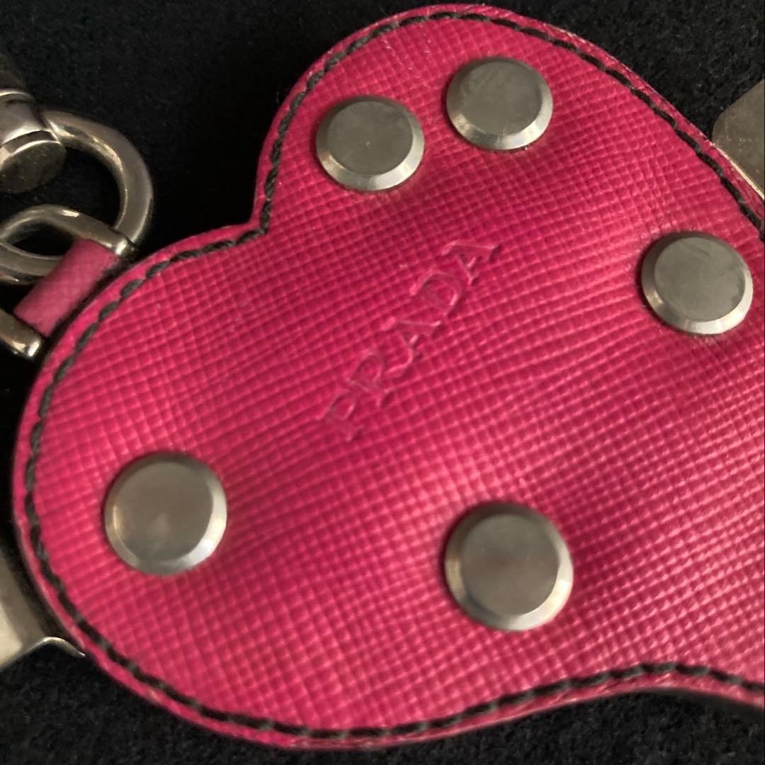 PRADA Pink Saffiano Leather Heart Bag Key Charm Key Chain