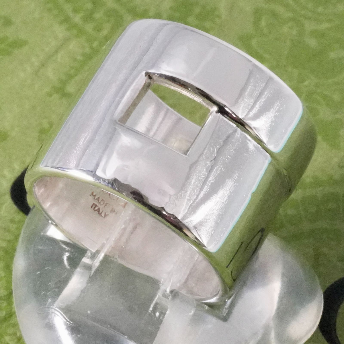 Excellent Gucci Silver 925 Cut Out Modernist Wide Band Ring Size 54.5 US 7