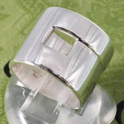 Excellent Gucci Silver 925 Cut Out Modernist Wide Band Ring Size 54.5 US 7