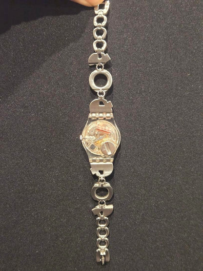 Swatch Menthol Tone LK292G Ladies Watch Crystal Bracelet Silver Swiss Quartz