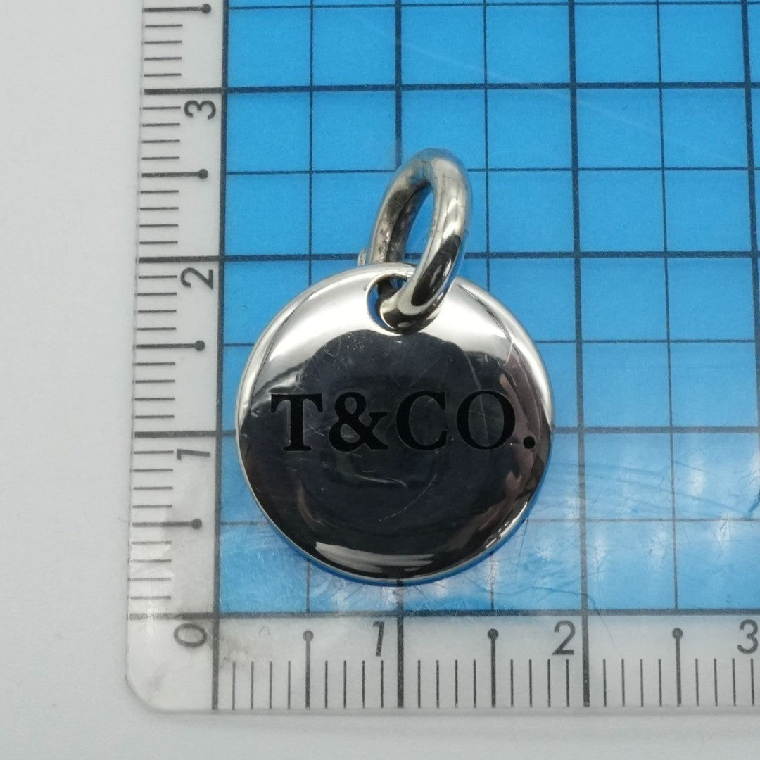 Tiffany & Co Sterling Silver 925 Black Circle Logo Charm Spring Ring Pendant Top